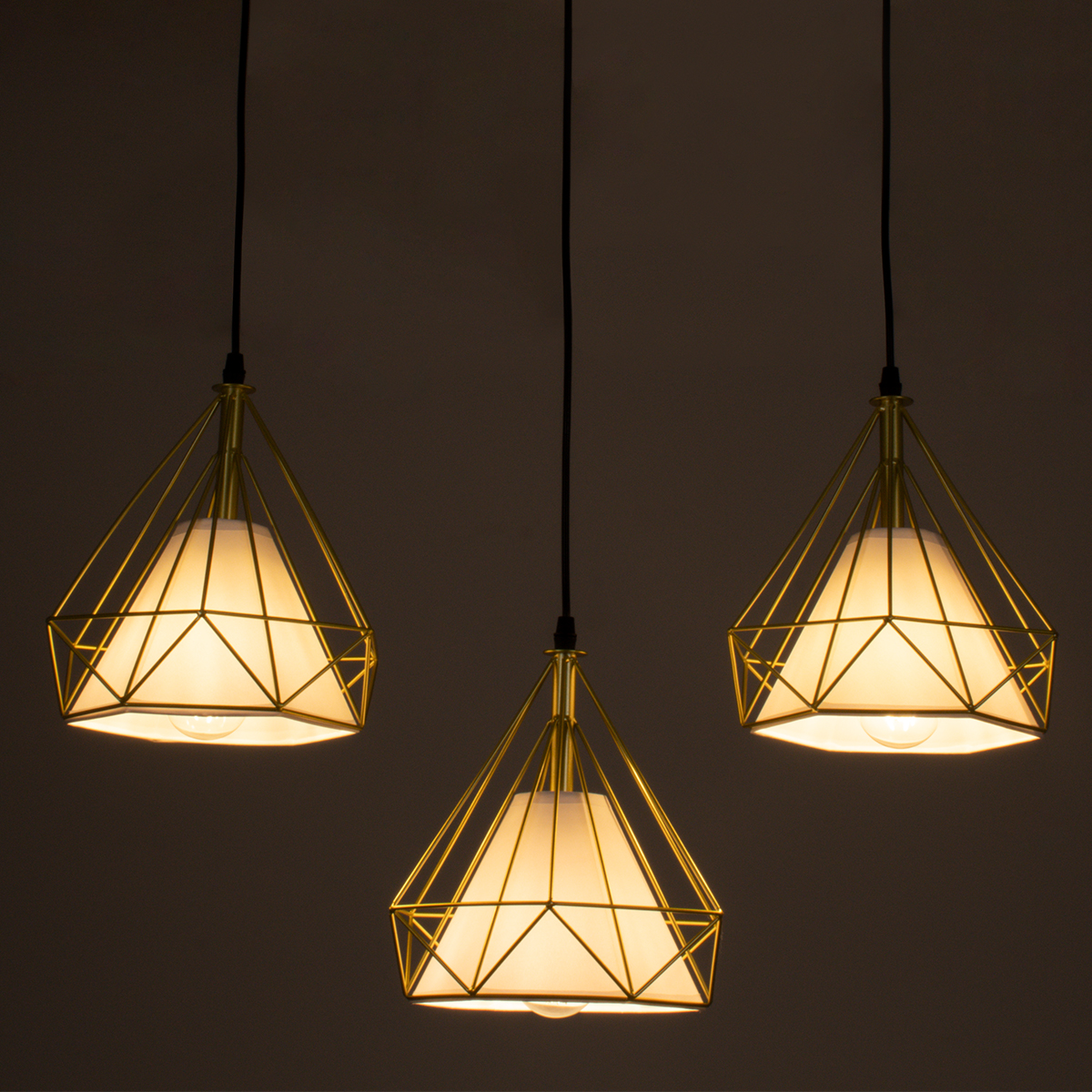 LEDTM® EIFFEL 61571 Vintage Κρεμαστό Φωτιστικό Οροφής με Ντουί 3 x E27 AC 220-240V IP20 - Χρυσό & Λευκό - Μ68 x Π25 x Υ130cm - Image 3