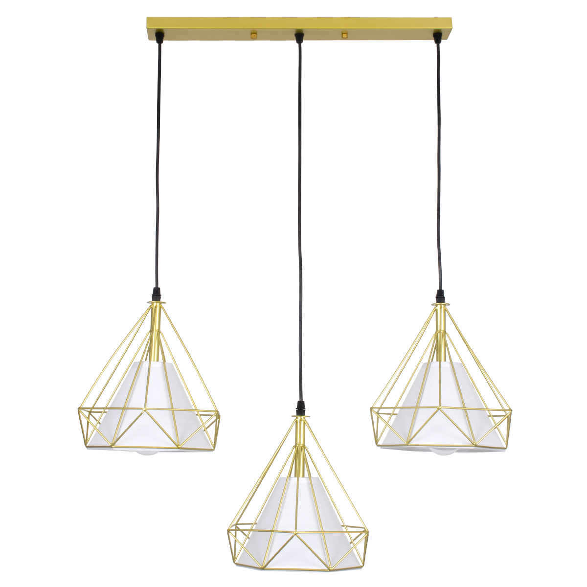 LEDTM® EIFFEL 61571 Vintage Κρεμαστό Φωτιστικό Οροφής με Ντουί 3 x E27 AC 220-240V IP20 - Χρυσό & Λευκό - Μ68 x Π25 x Υ130cm - Image 4