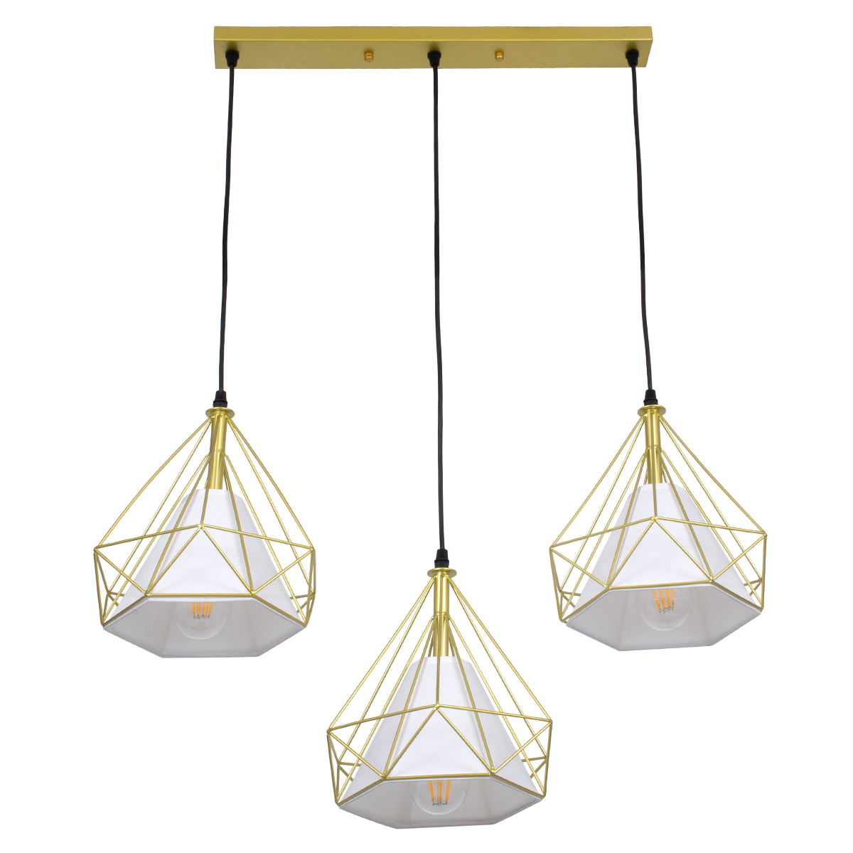 LEDTM® EIFFEL 61571 Vintage Κρεμαστό Φωτιστικό Οροφής με Ντουί 3 x E27 AC 220-240V IP20 - Χρυσό & Λευκό - Μ68 x Π25 x Υ130cm - Image 5