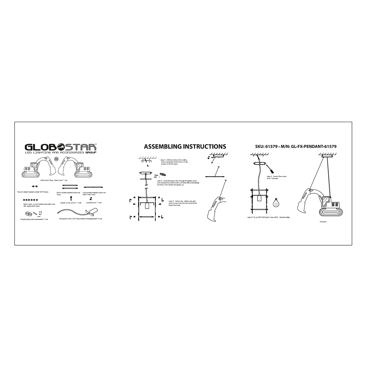 LEDTM® EXCAVATOR 61579 Παιδικό Κρεμαστό Φωτιστικό Οροφής με Ντουί 1 x E27 AC 220-240V IP20 - Κίτρινο & Μαύρο - Μ45 x Π15.5 x Υ27cm - Image 13