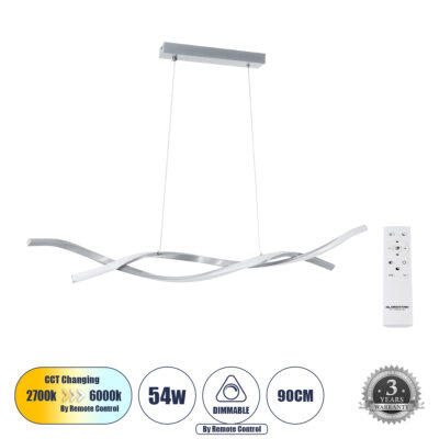 Alternative view of LEDTM® MORALES 61277 Μοντέρνο Κρεμαστό Φωτιστικό Οροφής LED 54W 6048lm 300° AC 220-240V IP20 Ρυθμιζόμενο Λευκό CCT με Χειριστήριο από 2700K έως 6000K Dimmable - Lumileds SMD Chip - Νίκελ Βούρτσας - Μ90 x Π14 x Υ14cm - 3 Χρόνια Εγγύηση