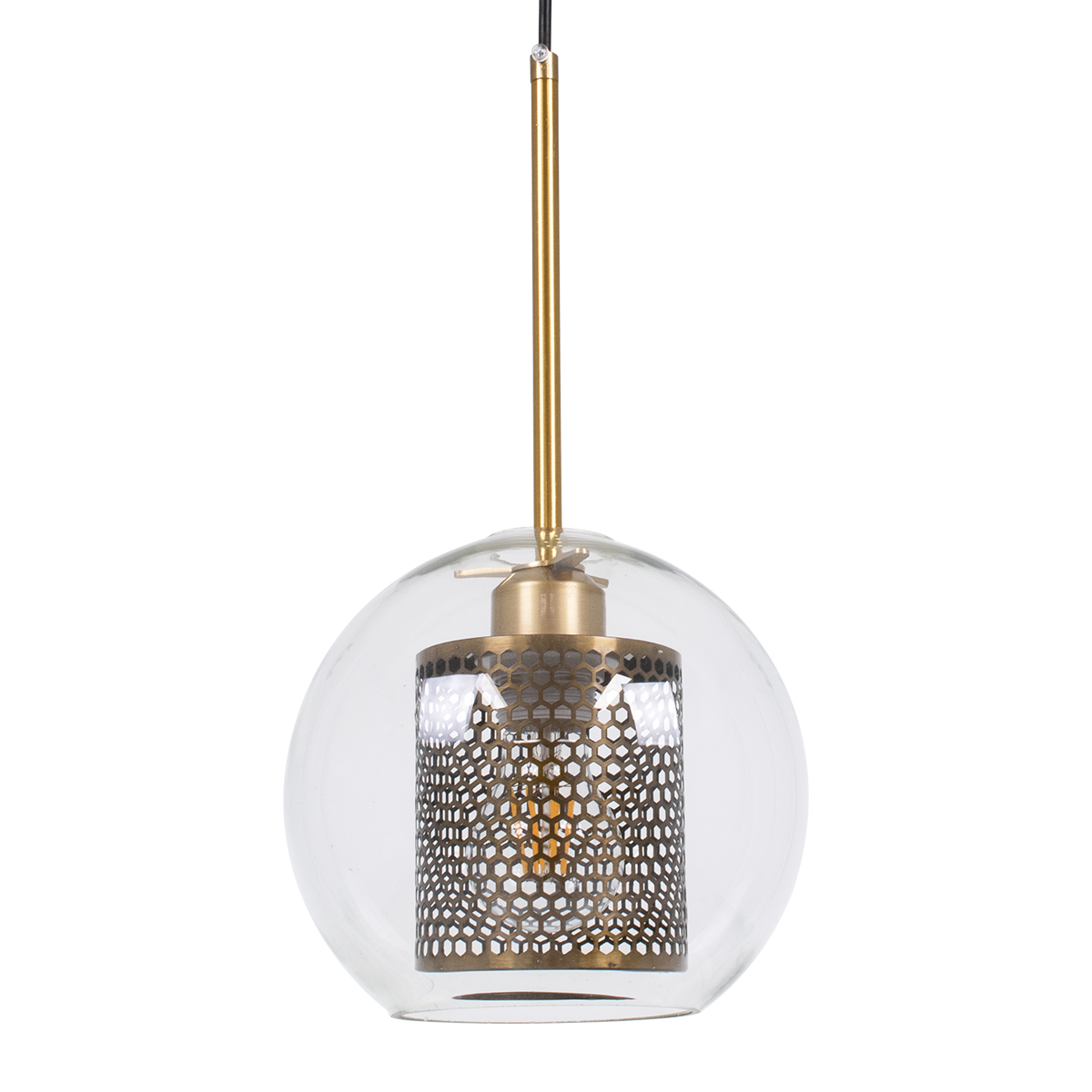 LEDTM® AVERY 00739 Μοντέρνο Κρεμαστό Φωτιστικό Οροφής με Ντουί 1 x E27 AC 220-240V IP20 - Διάφανο & Χρυσό - Μ18 x Π18 x Υ38cm - Image 2