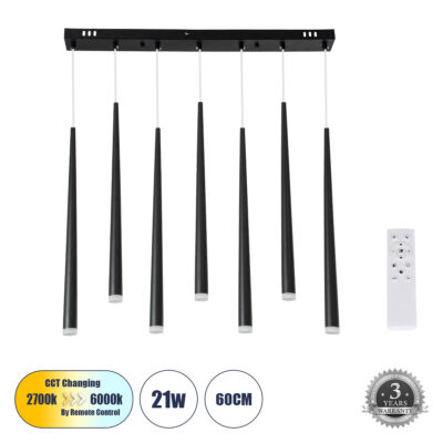 Alternative view of LEDTM® TEARS 61311 Μοντέρνο Κρεμαστό Φωτιστικό Οροφής LED 21W 2310lm 180° AC 220-240V IP20 Ρυθμιζόμενο Λευκό CCT με Χειριστήριο από 2700K έως 6000K Dimmable - Lumileds SMD Chip - Μαύρο Ματ - Μ70 x Π3.2 x Υ60cm - 3 Χρόνια Εγγύηση