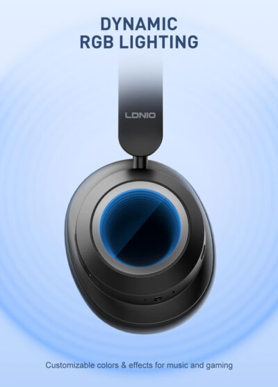 Alternative view of LDNIO headphones H01, ασύρματα & ενσύρματα, 40mm, 1000mAh, ANC, μαύρα