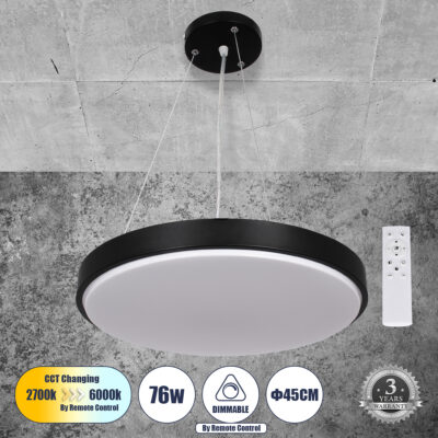 Alternative view of LEDTM® CASPER 61019 Μοντέρνο Κρεμαστό Φωτιστικό Οροφής LED 76W 8372lm 120° AC 220-240V IP20 Ρυθμιζόμενο Λευκό CCT με Χειριστήριο από 2700K έως 6000K Dimmable - Lumileds SMD Chip - Μαυρό Ματ - Μ45 x Π45 x Υ5.5cm - 3 Χρόνια Εγγύηση