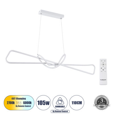 Alternative view of LEDTM® DOLORES 61280 Μοντέρνο Κρεμαστό Φωτιστικό Οροφής LED 105W 11760lm 300° AC 220-240V IP20 Ρυθμιζόμενο Λευκό CCT με Χειριστήριο από 2700K έως 6000K Dimmable - Lumileds SMD Chip - Λευκό Ματ - Μ110 x Π17 x Υ17.5cm - 3 Χρόνια Εγγύηση