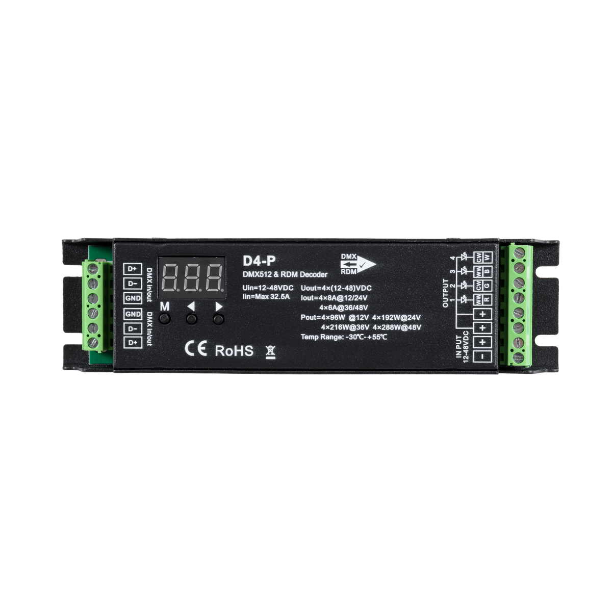 LEDTM® SKYDANCE-D4-P 70669 DC DMX Master Dimmer / Controller / Decoder Υψηλής Ταχύτητας με 4 x 8A 384W Κανάλια 12-48V 32.5A 1152W Max IP20 - DMX512 & RDM - Μ17.5 x Π4.5 x Υ2.8cm - 5 Χρόνια Εγγύηση - Image 3