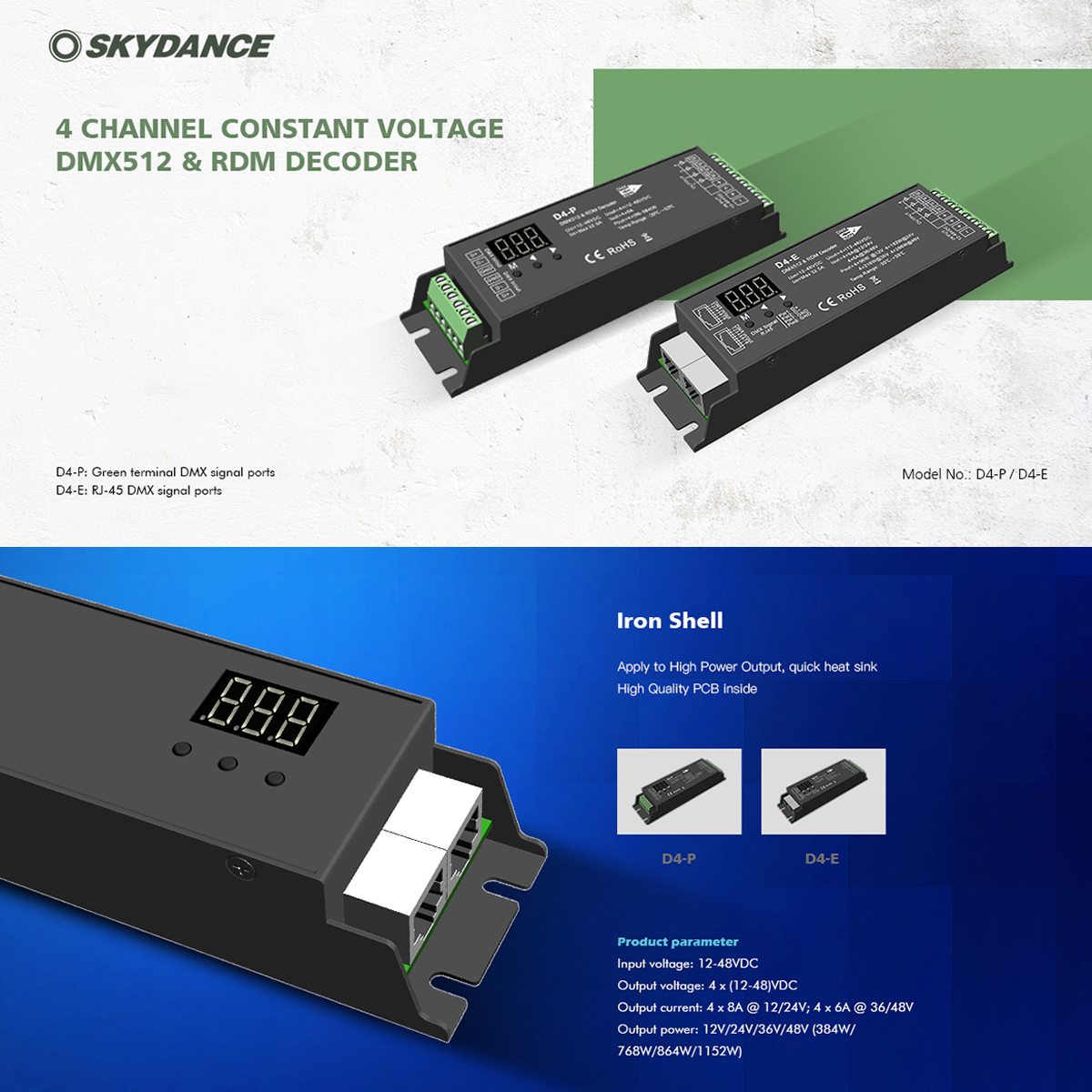 LEDTM® SKYDANCE-D4-P 70669 DC DMX Master Dimmer / Controller / Decoder Υψηλής Ταχύτητας με 4 x 8A 384W Κανάλια 12-48V 32.5A 1152W Max IP20 - DMX512 & RDM - Μ17.5 x Π4.5 x Υ2.8cm - 5 Χρόνια Εγγύηση - Image 7