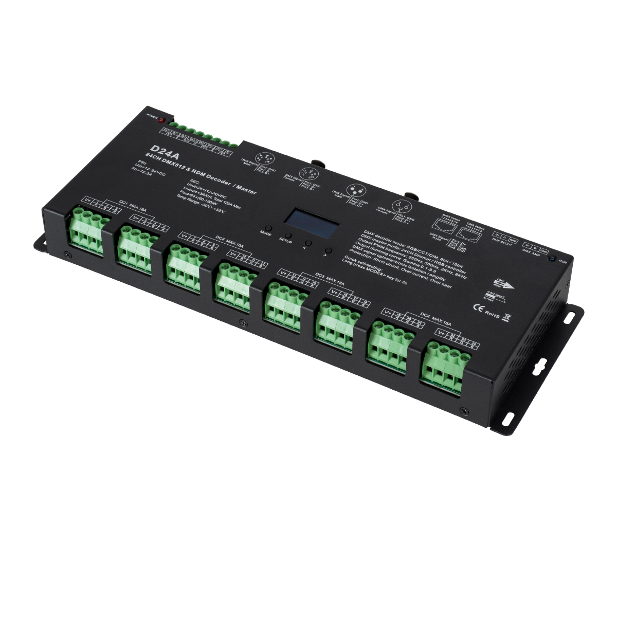 LEDTM® SKYDANCE-D24A 70673 DC DMX Master Dimmer / Controller / Decoder Υψηλής Ταχύτητας με 24 x 3A 72W Κανάλια DC 12-24V 72.5A 1740W Max IP20 - DMX512 & RDM - Μ16.7 x Π5 x Υ2.4cm - 5 Χρόνια Εγγύηση - Image 2