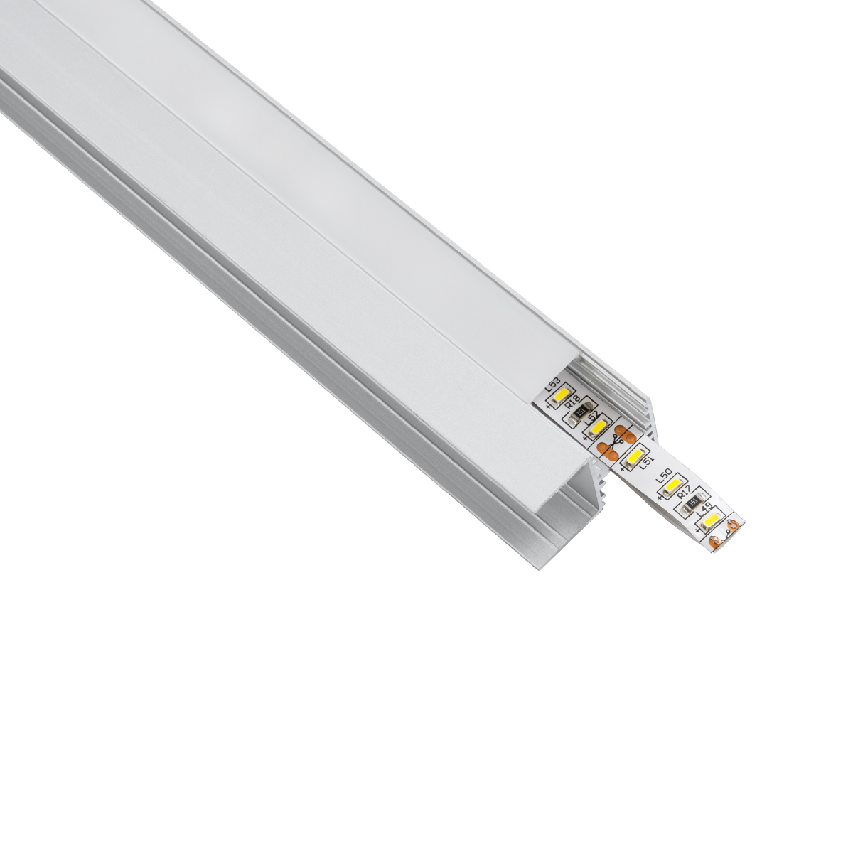 LEDTM® ALP-R-SHELF DODA 70814-3M Χωνευτό Προφίλ Αλουμινίου Ειδικό για Φωτισμό Ραφιού 18mm με Λευκό Γαλακτερό Πατητό Κάλυμμα για Ταινίες LED IP20 - Ασημί & Λευκό- Μ300 x Π1.5 x Υ2cm - Πακέτο 5 Τεμαχίων - Image 2