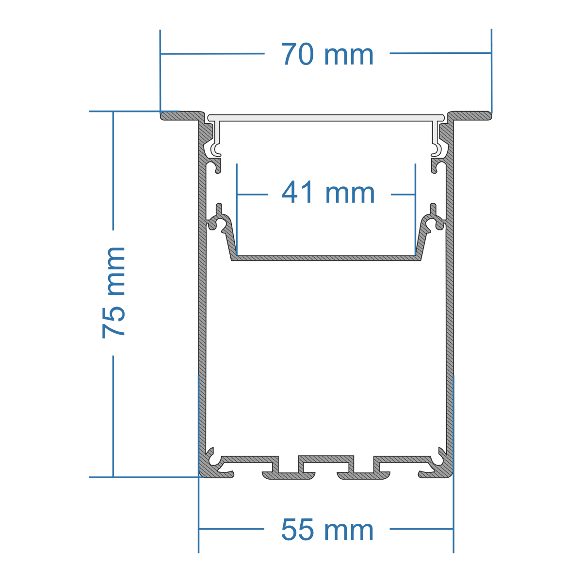 LEDTM® RECESS-PROFILE 70818-1M Προφίλ Αλουμινίου - Βάση & Ψύκτρα Ταινίας LED με Λευκό Γαλακτερό Κάλυμμα - Χωνευτή Χρήση - Πατητό Κάλυμμα - Μαύρο - 1 Μέτρο - Μ100 x Π7.5 x Υ7cm - Image 9