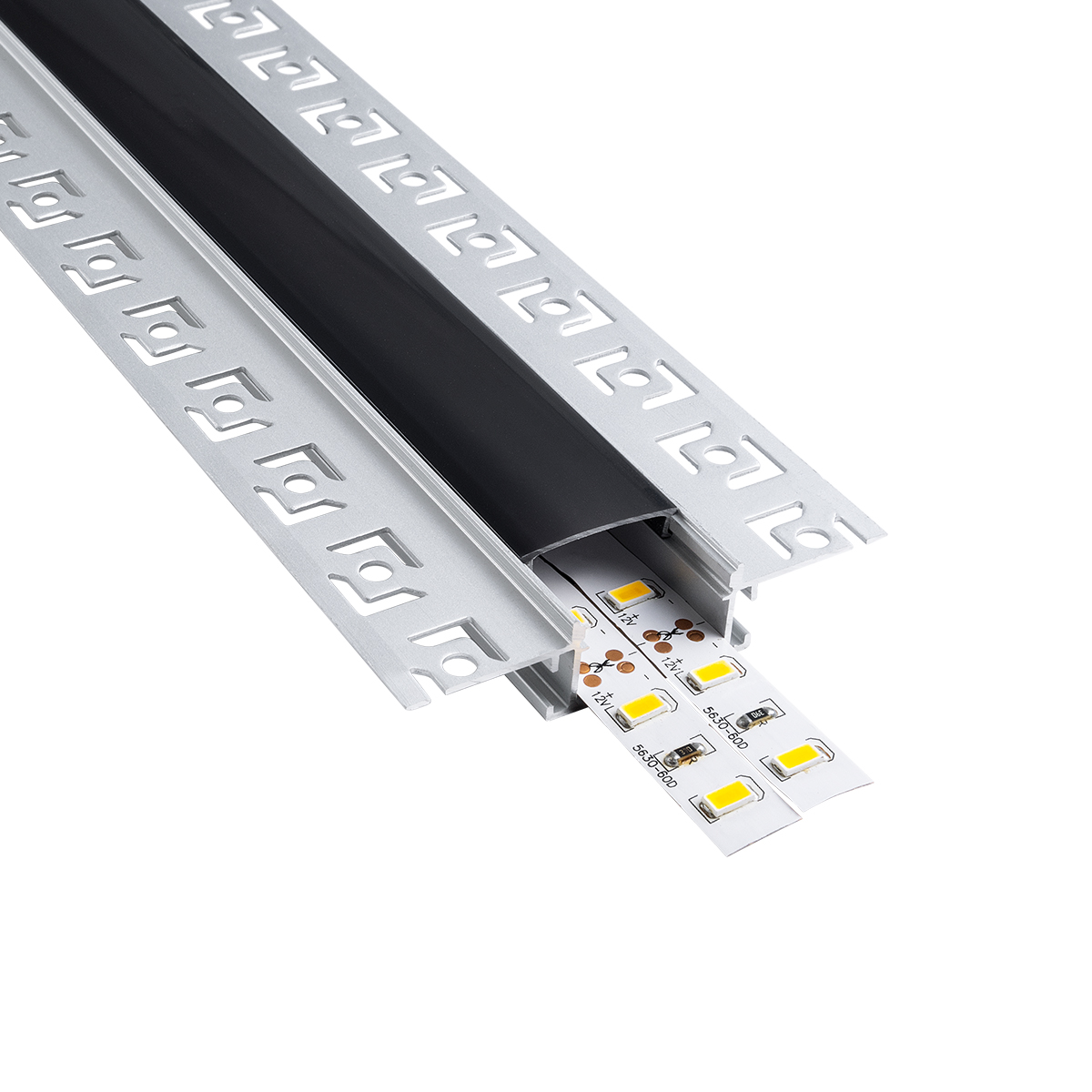 LEDTM® ALP-PLASTERIN GYPSO 70820-3M Χωνευτό Προφίλ Αλουμινίου Ειδικό για Γυψοσανίδα με Μαύρο Φιμέ Πατητό Κάλυμμα για Ταινίες LED IP20 - Ασημί & Μαύρο - Μ300 x Π6.7 x Υ1.4cm - Πακέτο 5 Τεμαχίων - Image 2