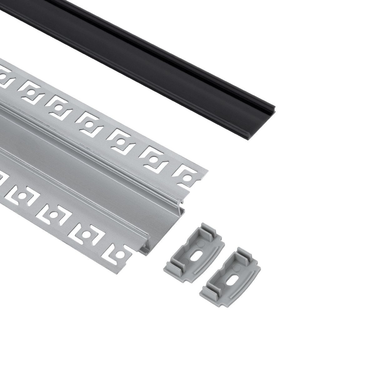 LEDTM® ALP-PLASTERIN GYPSO 70820-3M Χωνευτό Προφίλ Αλουμινίου Ειδικό για Γυψοσανίδα με Μαύρο Φιμέ Πατητό Κάλυμμα για Ταινίες LED IP20 - Ασημί & Μαύρο - Μ300 x Π6.7 x Υ1.4cm - Πακέτο 5 Τεμαχίων - Image 3