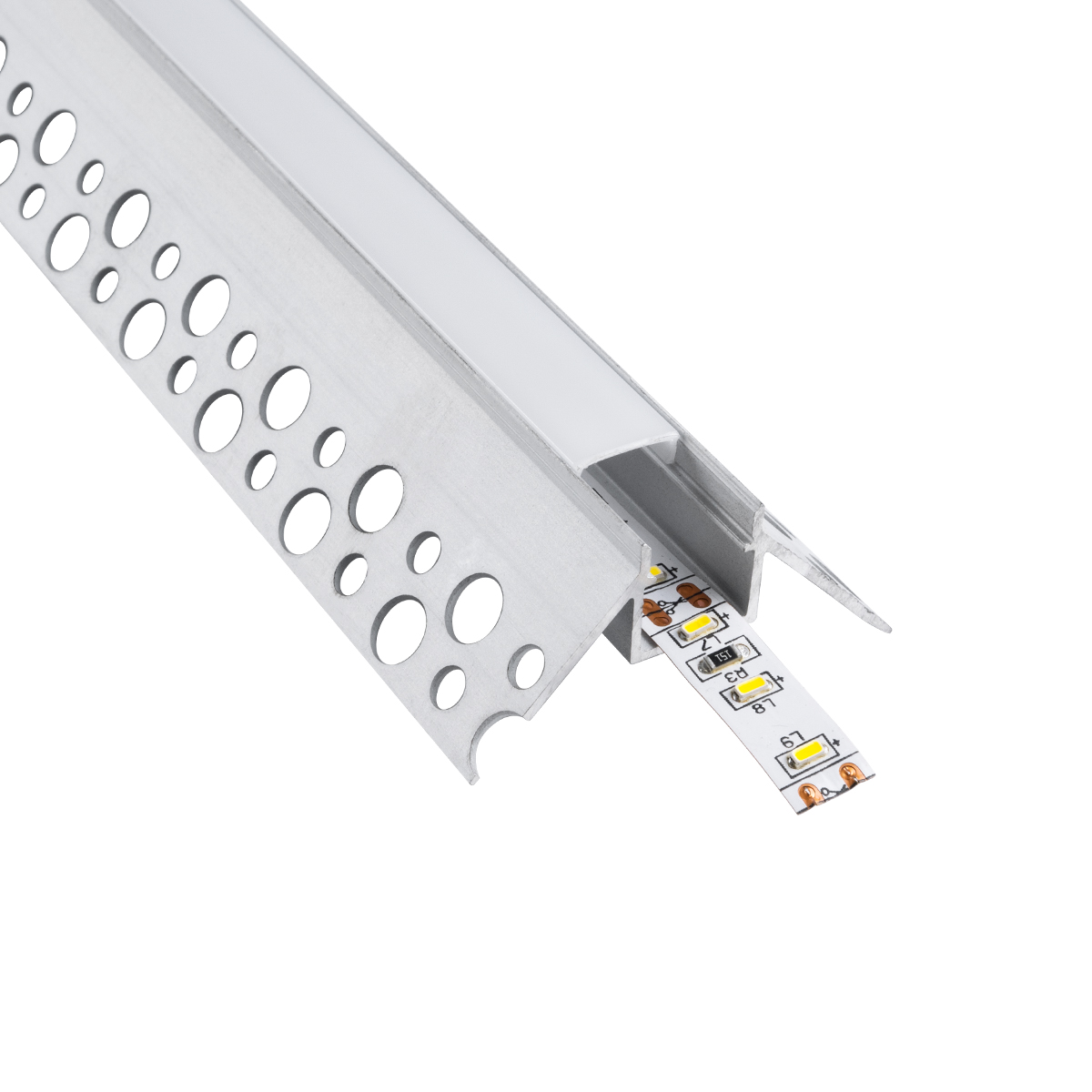 LEDTM® ALP-PLASTERIN GYPSO 70821-3M Χωνευτό Προφίλ Αλουμινίου Ειδικό για Εξωτερική Γωνία Γυψοσανίδας με Λευκό Γαλακτερό Πατητό Κάλυμμα για Ταινίες LED IP20 - Ασημί & Λευκό - Μ300 x Π4.5 x Υ2cm - Πακέτο 5 Τεμαχίων - Image 2