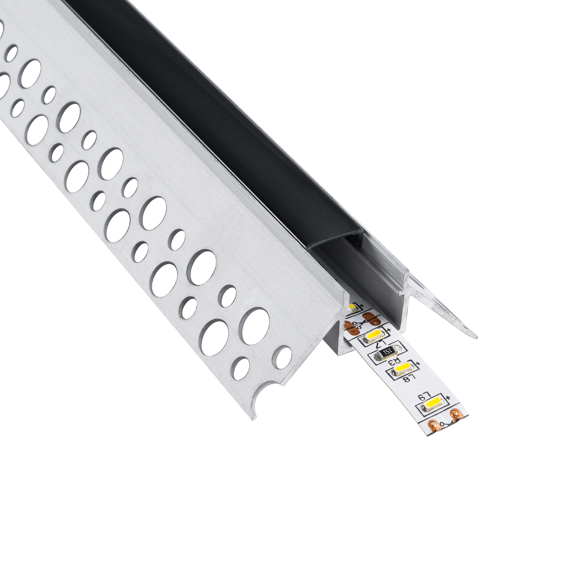 LEDTM® ALP-PLASTERIN GYPSO 70822-3M Χωνευτό Προφίλ Αλουμινίου Ειδικό για Εξωτερική Γωνία Γυψοσανίδας με Μαύρο Φιμέ Πατητό Κάλυμμα για Ταινίες LED IP20 - Ασημί & Μαύρο - Μ300 x Π4.5 x Υ2cm - Πακέτο 5 Τεμαχίων - Image 2