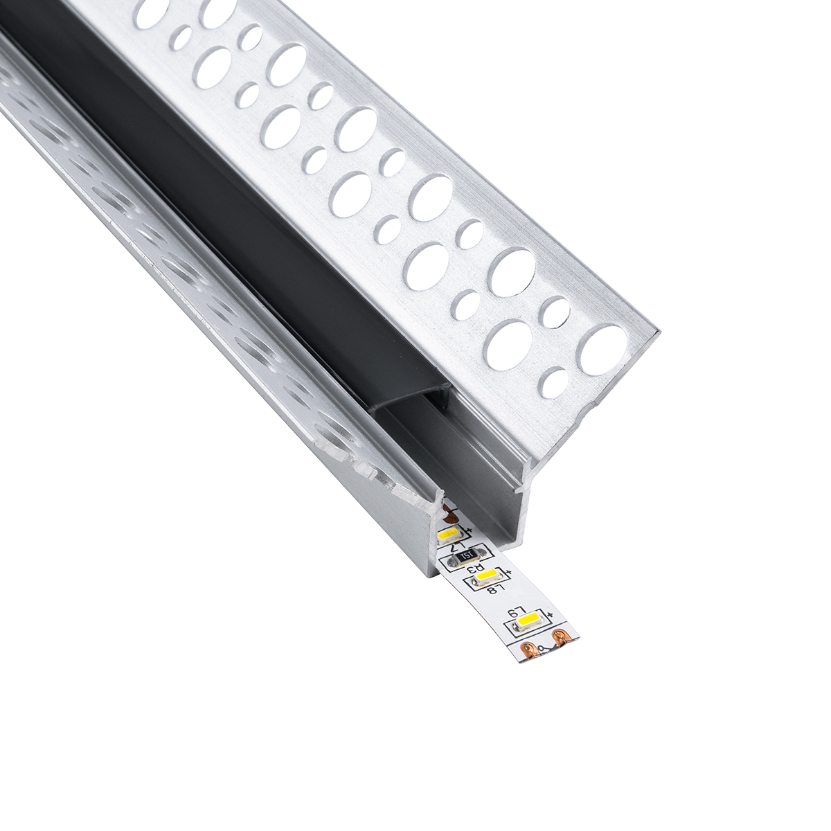 LEDTM® ALP-PLASTERIN GYPSO 70837-3M Χωνευτό Προφίλ Αλουμινίου Ειδικό για Εσωτερική Γωνία Γυψοσανίδας με Μαύρο Φιμέ Πατητό Κάλυμμα για Ταινίες LED IP20 - Ασημί & Μαύρο - Μ300 x Π3.1 x Υ1.3cm - Πακέτο 5 Τεμαχίων - Image 2