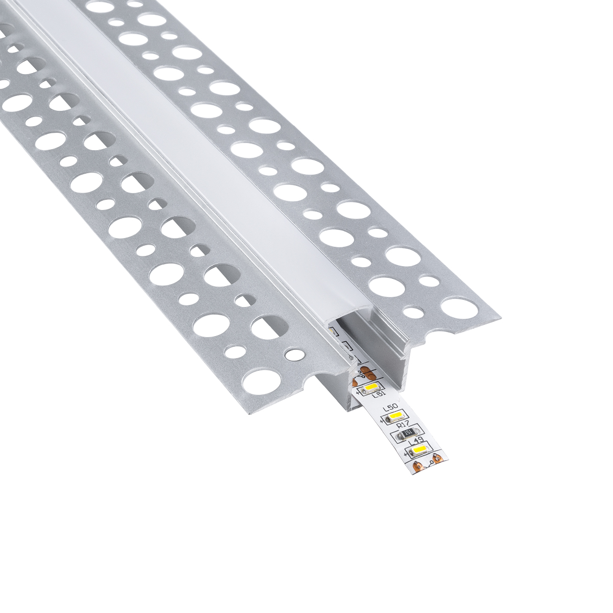 LEDTM® ALP-PLASTERIN GYPSO 70838-3M Χωνευτό Προφίλ Αλουμινίου Ειδικό για Γυψοσανίδα με Λευκό Γαλακτερό Πατητό Κάλυμμα για Ταινίες LED IP20 - Ασημί & Λευκό - Μ300 x Π5.6 x Υ1.5cm - Πακέτο 5 Τεμαχίων - Image 2