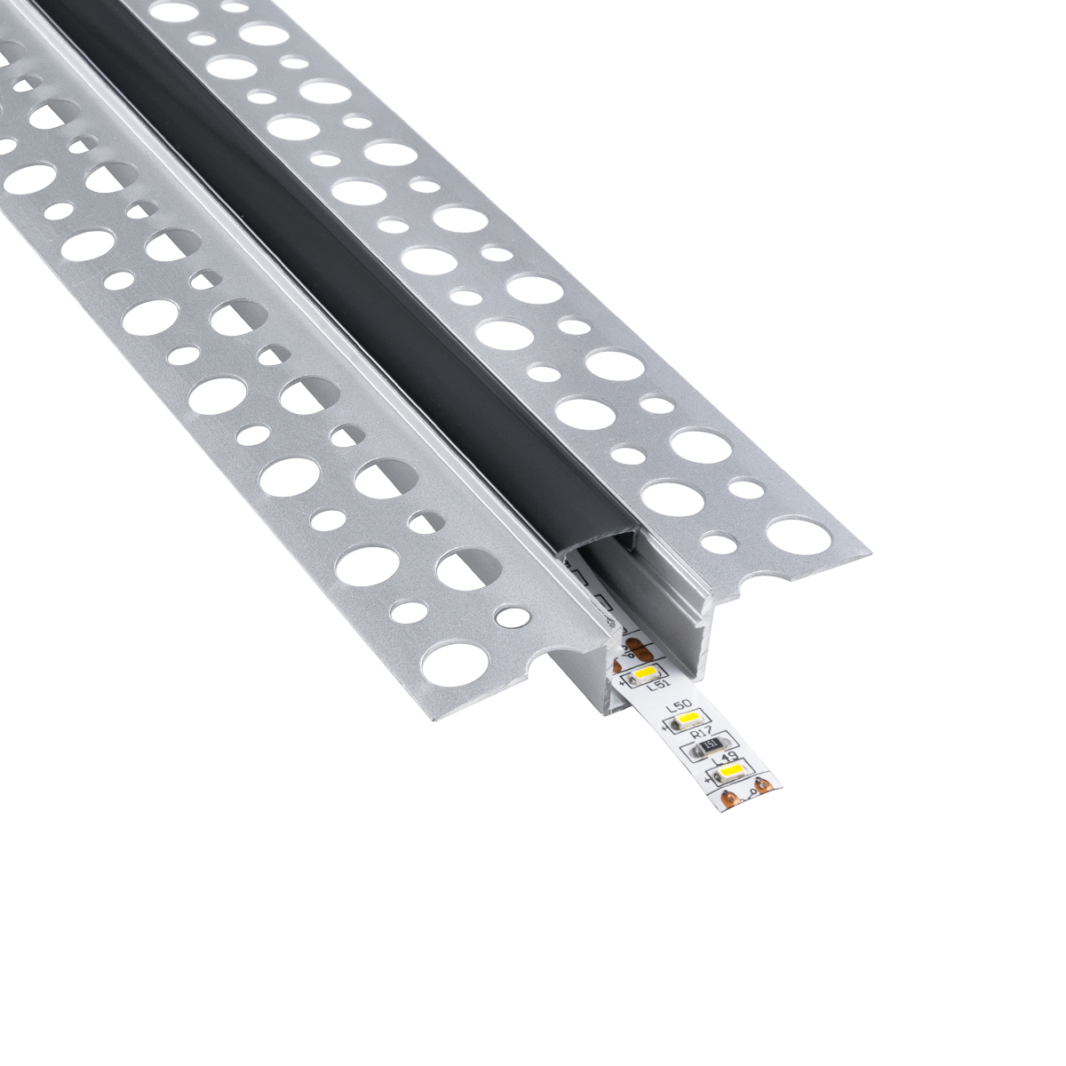 LEDTM® ALP-PLASTERIN GYPSO 70839-2M Χωνευτό Προφίλ Αλουμινίου Ειδικό για Γυψοσανίδα με Μαύρο Φιμέ Πατητό Κάλυμμα για Ταινίες LED IP20 - Ασημί & Μαύρο - Μ200 x Π5.6 x Υ1.5cm - Πακέτο 5 Τεμαχίων - Image 2