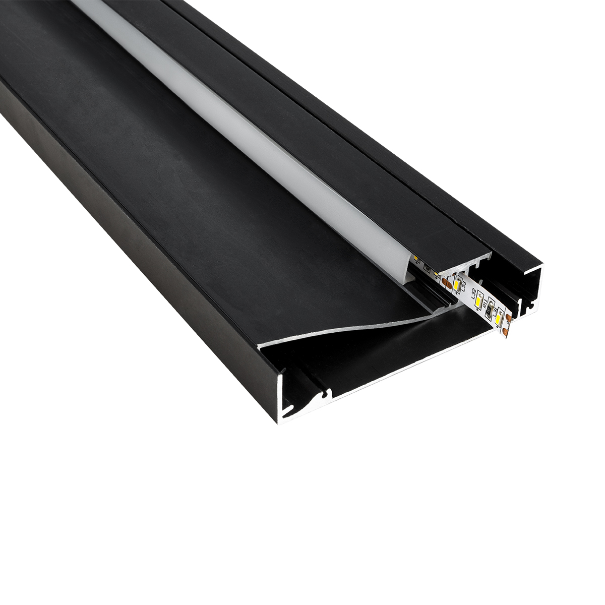 LEDTM® SKIRTINGBOARD-PROFILE 70852-3M Προφίλ Αλουμινίου - Βάση & Ψύκτρα Ταινίας LED με Λευκό Γαλακτερό Κάλυμμα - Επιφανειακή Χρήση για Περβάζι - Πατητό Κάλυμμα - Μαύρο - 3 Μέτρα - Μ300 x Π1.6 x Υ8cm - Image 2