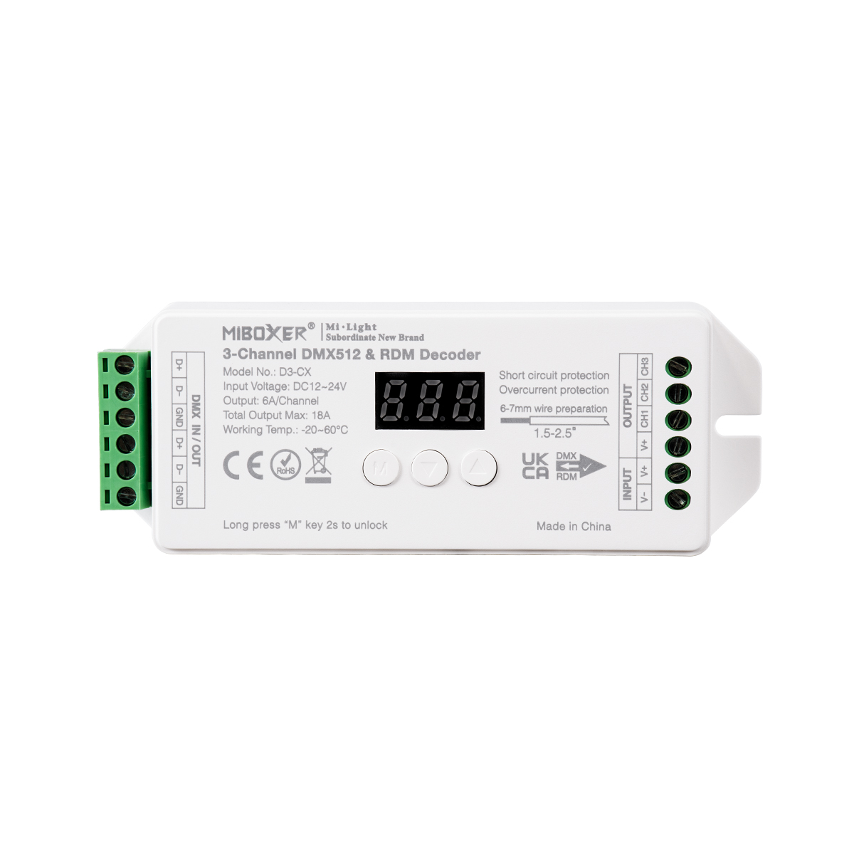 LEDTM® 71425 D3-CX Mi-BOXER DC DMX & RDM Dimmer High Speed Controller / Decoder 3 Καναλιών DC 12-24V 3 x 6A 144W - Max 18A 432W - IP20 Μ13 x Π5 x Υ2.5cm - 5 Years Warranty - Image 3