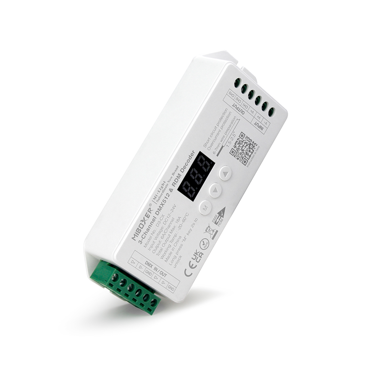 LEDTM® 71425 D3-CX Mi-BOXER DC DMX & RDM Dimmer High Speed Controller / Decoder 3 Καναλιών DC 12-24V 3 x 6A 144W - Max 18A 432W - IP20 Μ13 x Π5 x Υ2.5cm - 5 Years Warranty - Image 8