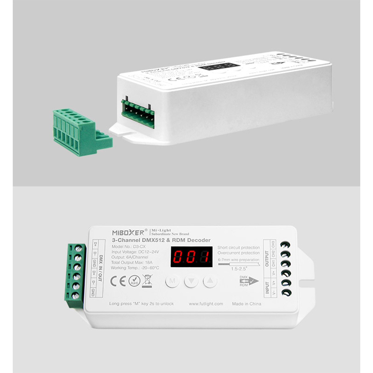 LEDTM® 71425 D3-CX Mi-BOXER DC DMX & RDM Dimmer High Speed Controller / Decoder 3 Καναλιών DC 12-24V 3 x 6A 144W - Max 18A 432W - IP20 Μ13 x Π5 x Υ2.5cm - 5 Years Warranty - Image 9