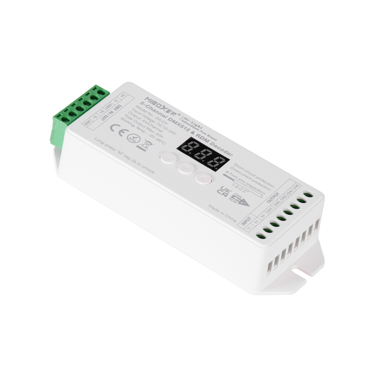 LEDTM® 71426 D5-CX Mi-BOXER DC DMX & RDM Dimmer High Speed Controller / Decoder 5 Καναλιών DC 12-24V 5 x 4A 96W - Max 20A 480W - IP20 Μ13 x Π5 x Υ2.5cm - 5 Years Warranty - Image 2