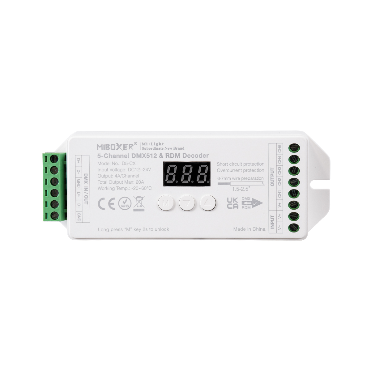 LEDTM® 71426 D5-CX Mi-BOXER DC DMX & RDM Dimmer High Speed Controller / Decoder 5 Καναλιών DC 12-24V 5 x 4A 96W - Max 20A 480W - IP20 Μ13 x Π5 x Υ2.5cm - 5 Years Warranty - Image 3
