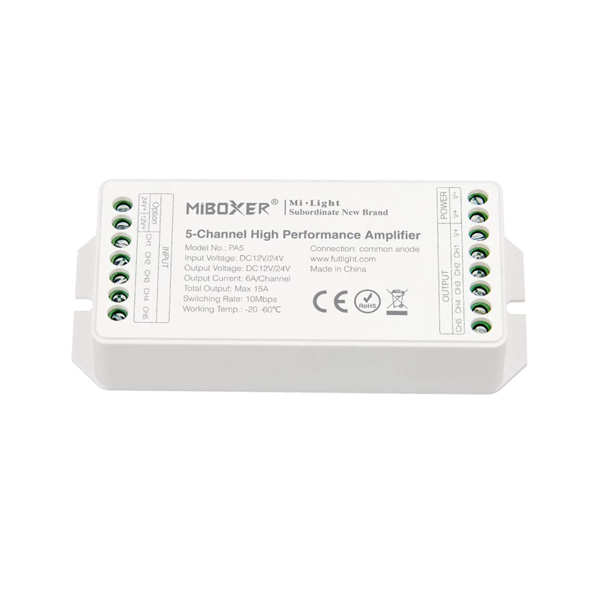 LEDTM® MiBOXER-PA5 71429 DC Ενισχυτής Ισχύος & Σήματος Υψηλής Ταχύτητας με 5 x 6A 144W Κανάλια DC 12-24V 15A 360W Max IP20 - Μ11.4 x Π4.9 x Υ2.8cm - 5 Χρόνια Εγγύηση - Image 10