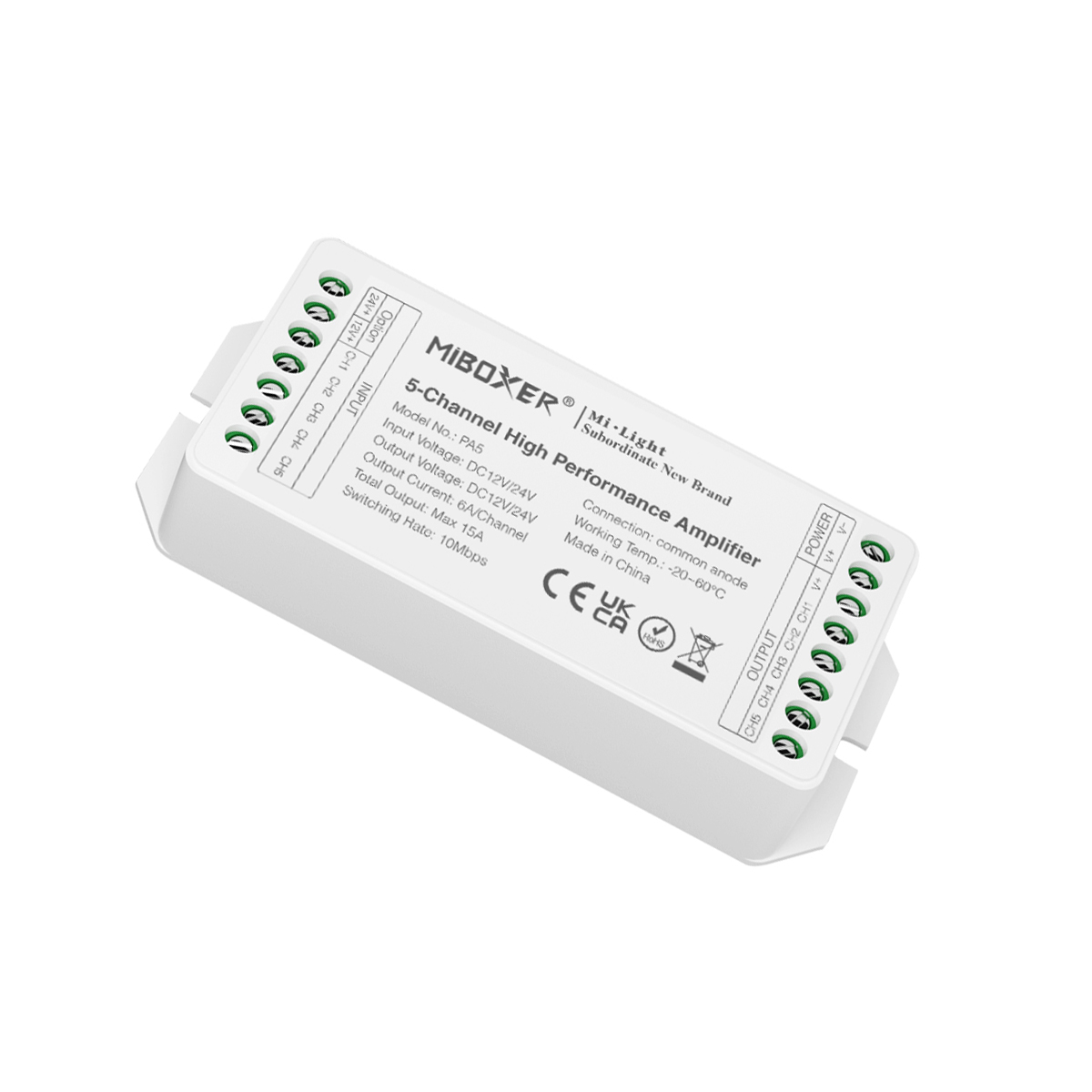 LEDTM® MiBOXER-PA5 71429 DC Ενισχυτής Ισχύος & Σήματος Υψηλής Ταχύτητας με 5 x 6A 144W Κανάλια DC 12-24V 15A 360W Max IP20 - Μ11.4 x Π4.9 x Υ2.8cm - 5 Χρόνια Εγγύηση - Image 6