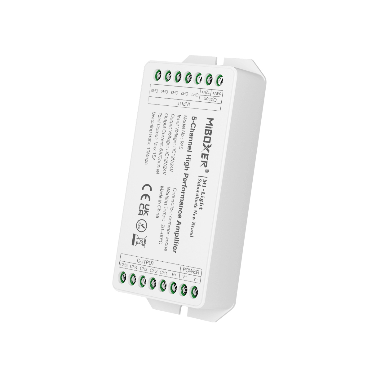 LEDTM® MiBOXER-PA5 71429 DC Ενισχυτής Ισχύος & Σήματος Υψηλής Ταχύτητας με 5 x 6A 144W Κανάλια DC 12-24V 15A 360W Max IP20 - Μ11.4 x Π4.9 x Υ2.8cm - 5 Χρόνια Εγγύηση - Image 7