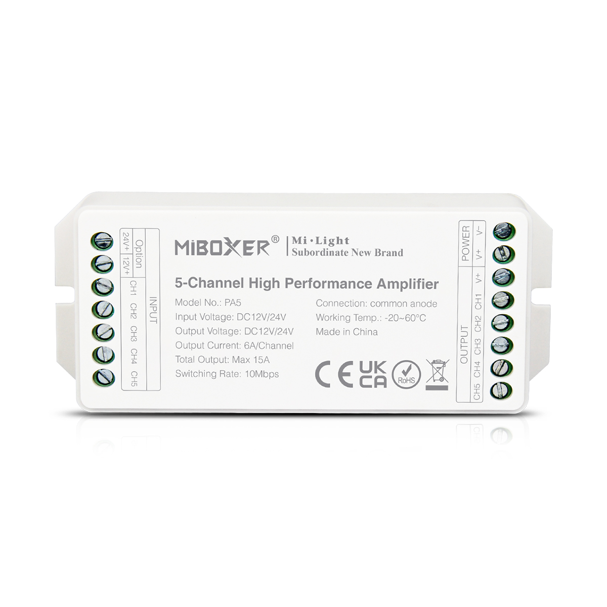 LEDTM® MiBOXER-PA5 71429 DC Ενισχυτής Ισχύος & Σήματος Υψηλής Ταχύτητας με 5 x 6A 144W Κανάλια DC 12-24V 15A 360W Max IP20 - Μ11.4 x Π4.9 x Υ2.8cm - 5 Χρόνια Εγγύηση - Image 8