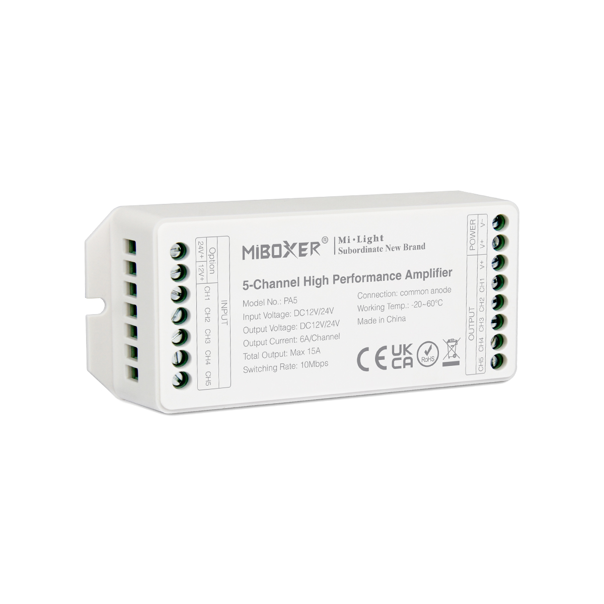 LEDTM® MiBOXER-PA5 71429 DC Ενισχυτής Ισχύος & Σήματος Υψηλής Ταχύτητας με 5 x 6A 144W Κανάλια DC 12-24V 15A 360W Max IP20 - Μ11.4 x Π4.9 x Υ2.8cm - 5 Χρόνια Εγγύηση - Image 9