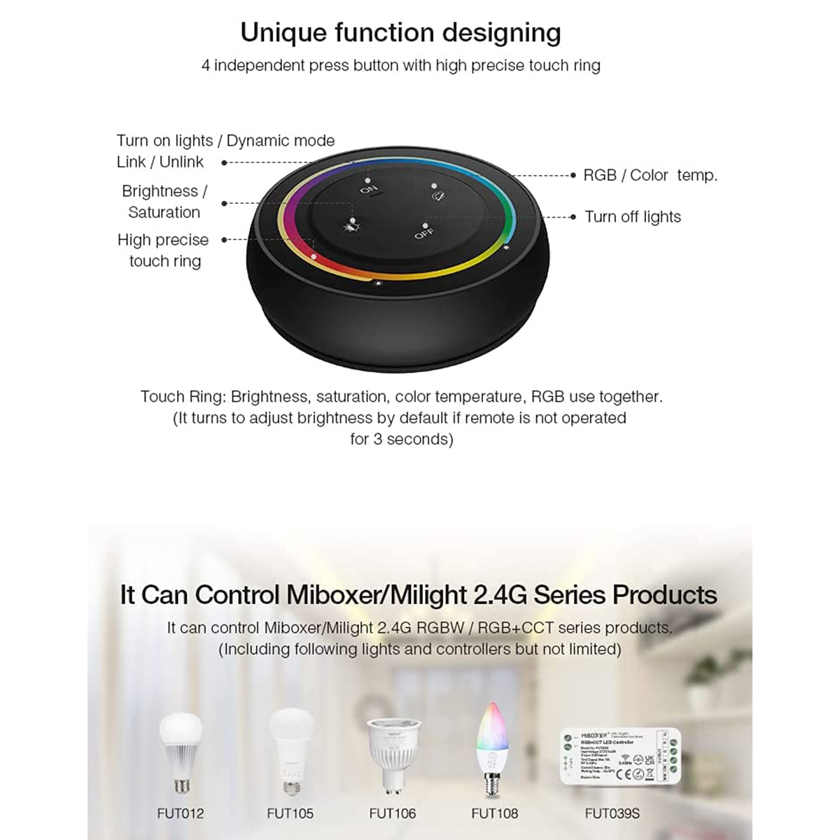 LEDTM® 71434 S2-B Mi-Light Ασύρματο Χειριστήριο Αφής RF 2.4Ghz για όλα τα RGBW+WW Mi-BOXER Controller DC 3V 2 x AAA - IP20 Μαύρο Φ7 x Υ2.5cm - 5 Years Warranty - Image 9