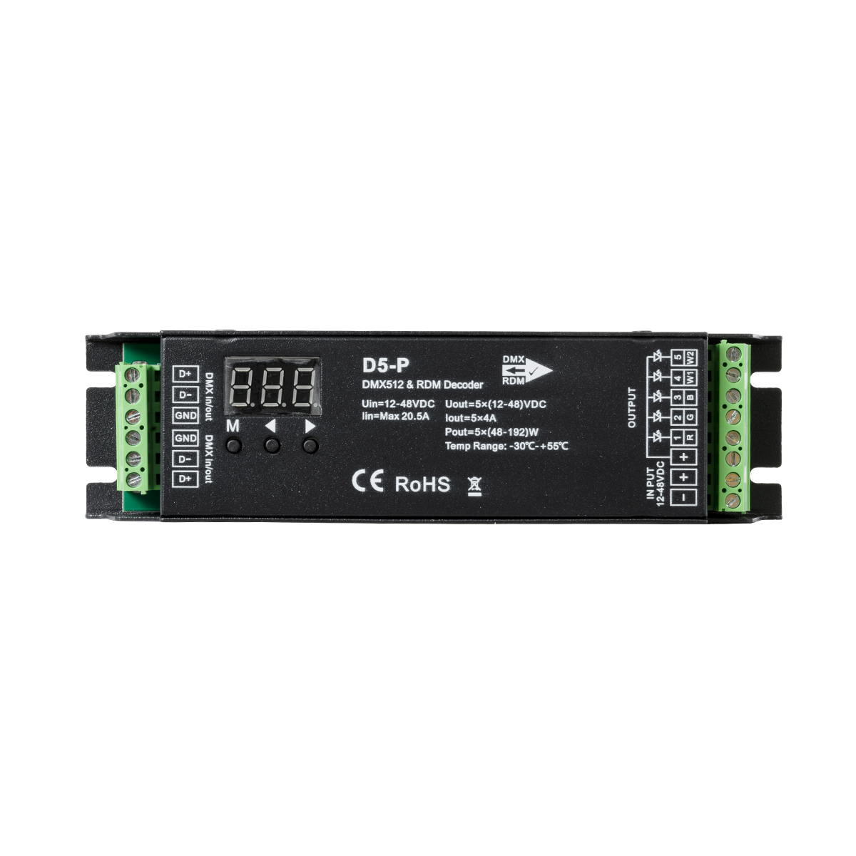 LEDTM® SKYDANCE-D5-P 71445 DC DMX Master Dimmer / Controller / Decoder Υψηλής Ταχύτητας με 5 x 4A 192W Κανάλια DC 12-48V 20.5A 960W Max IP20 - DMX512 & RDM - Μ17.5 x Π4.5 x Υ3.5cm - 5 Χρόνια Εγγύηση - Image 3