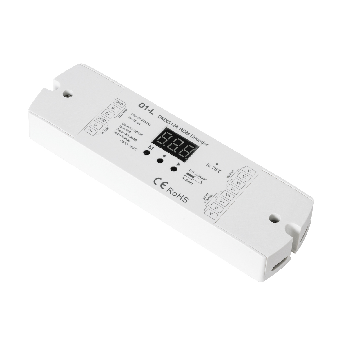LEDTM® SKYDANCE-D1-L 71446 DC DMX Master Dimmer / Controller / Decoder Υψηλής Ταχύτητας με 1 x 15.5A 360W Κανάλια DC 12-24V 15.5A 360W Max IP20 - DMX512 & RDM - Μ17 x Π5 x Υ2.5cm - 5 Χρόνια Εγγύηση - Image 2
