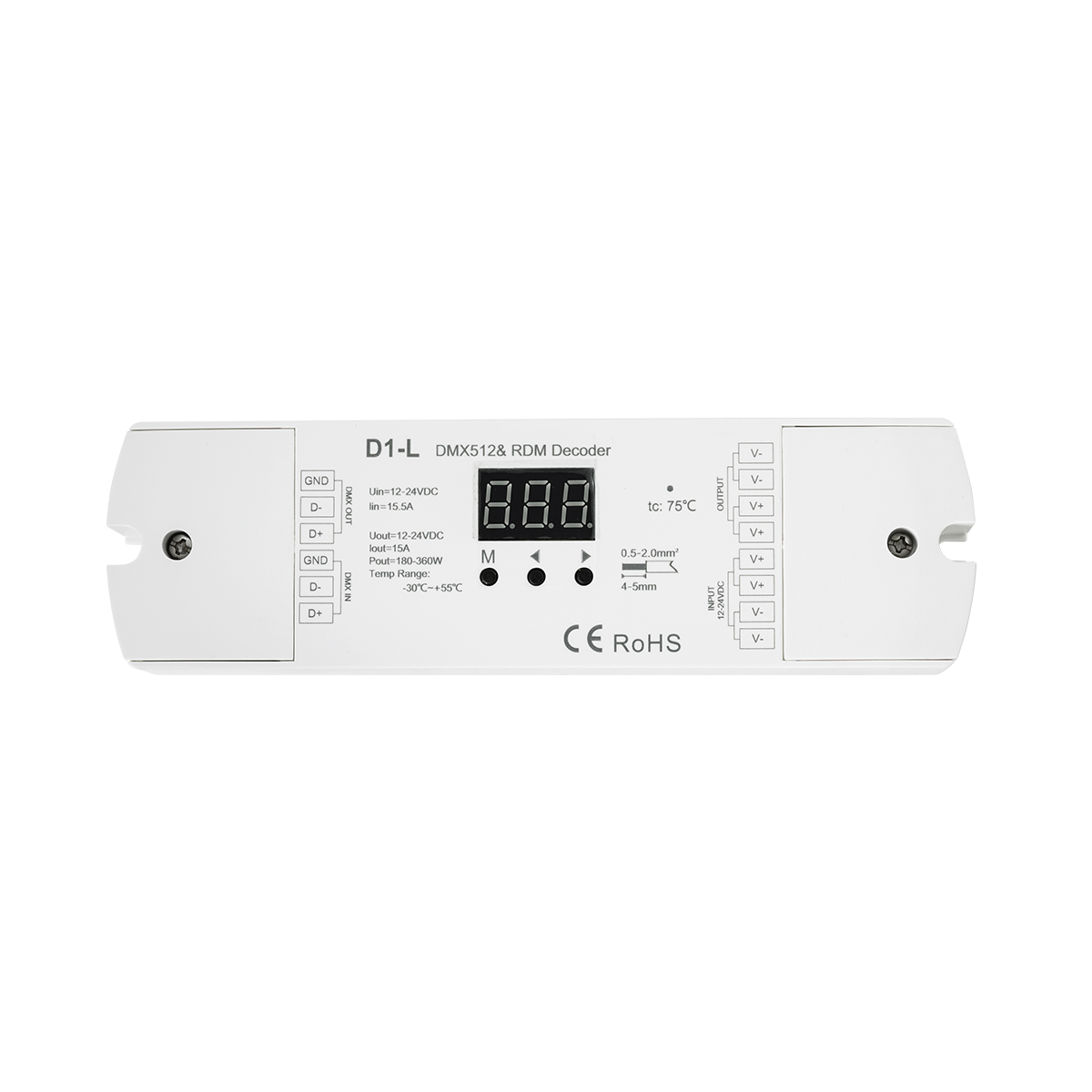 LEDTM® SKYDANCE-D1-L 71446 DC DMX Master Dimmer / Controller / Decoder Υψηλής Ταχύτητας με 1 x 15.5A 360W Κανάλια DC 12-24V 15.5A 360W Max IP20 - DMX512 & RDM - Μ17 x Π5 x Υ2.5cm - 5 Χρόνια Εγγύηση - Image 3