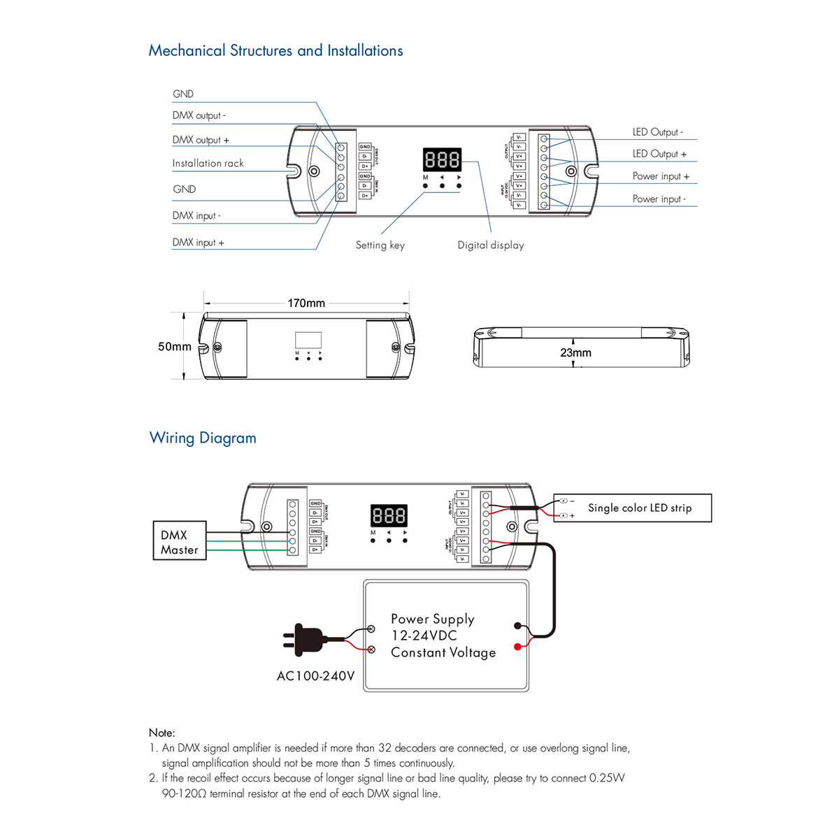 LEDTM® SKYDANCE-D1-L 71446 DC DMX Master Dimmer / Controller / Decoder Υψηλής Ταχύτητας με 1 x 15.5A 360W Κανάλια DC 12-24V 15.5A 360W Max IP20 - DMX512 & RDM - Μ17 x Π5 x Υ2.5cm - 5 Χρόνια Εγγύηση - Image 9