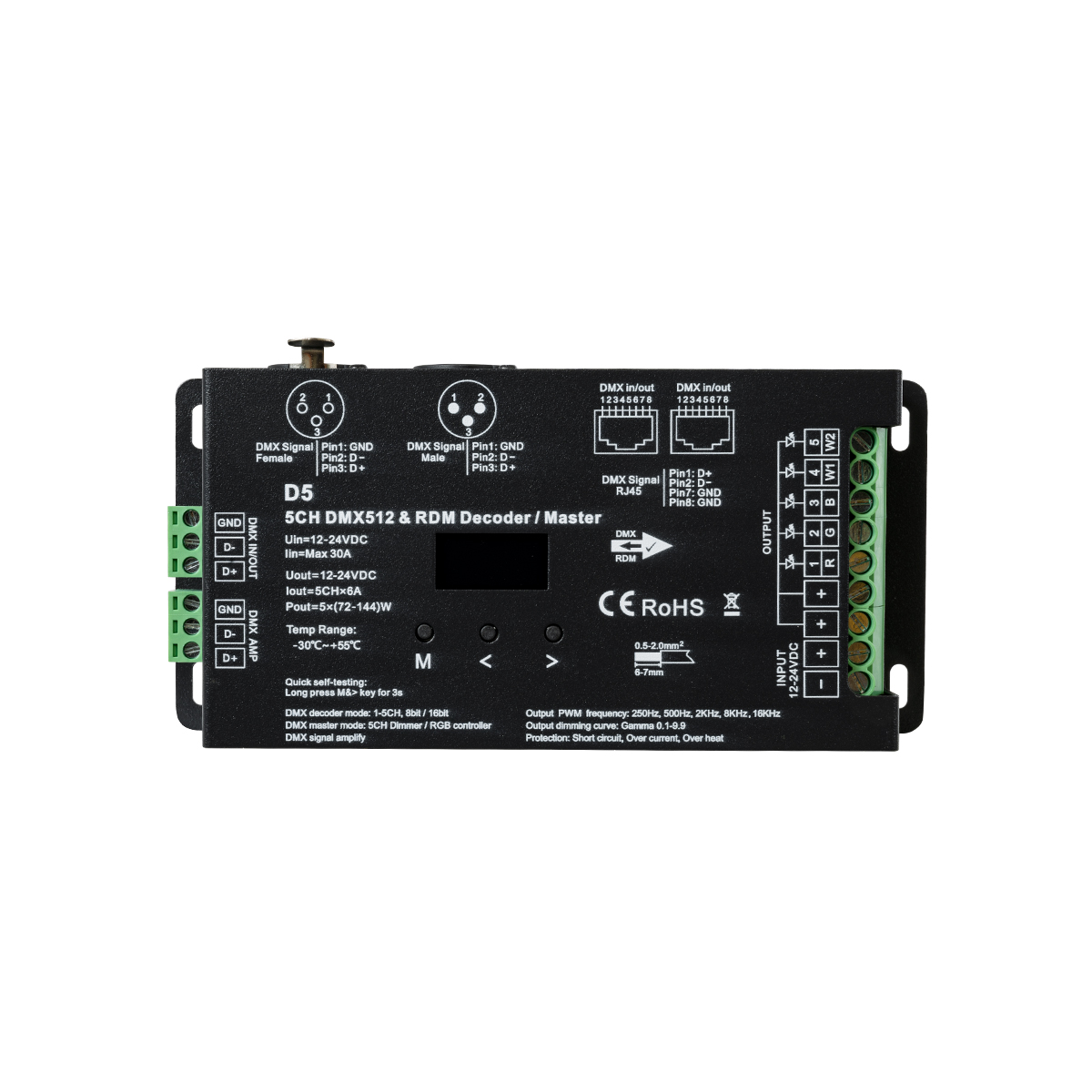 LEDTM® 71448 D5 SKYDANCE DC DMX & RDM Dimmer High Speed Controller / Decoder 5 Καναλιών DC 12-24V 5 x 6A 144W - Max 30A 864W - IP20 Μ17 x Π8 x Υ4cm - 5 Years Warranty - Image 3