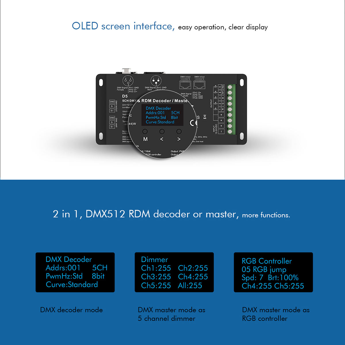 LEDTM® 71448 D5 SKYDANCE DC DMX & RDM Dimmer High Speed Controller / Decoder 5 Καναλιών DC 12-24V 5 x 6A 144W - Max 30A 864W - IP20 Μ17 x Π8 x Υ4cm - 5 Years Warranty - Image 8