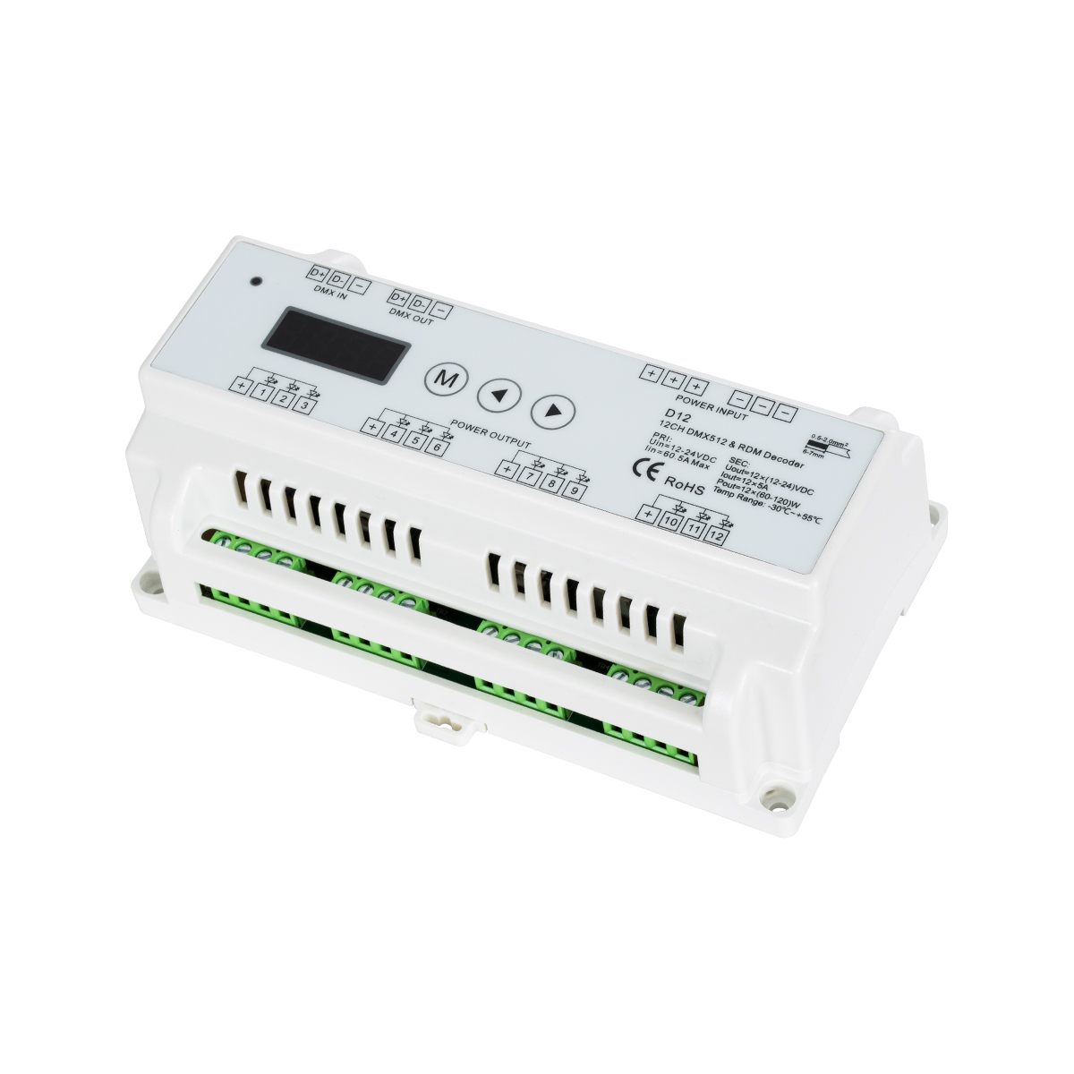 LEDTM® 71449 D12 SKYDANCE DC DMX & RDM Dimmer Din Rail Ράγας High Speed Controller / Decoder / Master 12 Καναλιών DC 12-24V 12 x 5A 120W - Max 60.5A 1440W - IP20 Μ15.5 x Π9 x Υ6cm - 5 Years Warranty - Image 2