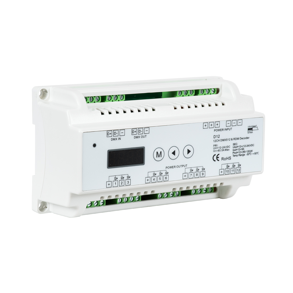 LEDTM® 71449 D12 SKYDANCE DC DMX & RDM Dimmer Din Rail Ράγας High Speed Controller / Decoder / Master 12 Καναλιών DC 12-24V 12 x 5A 120W - Max 60.5A 1440W - IP20 Μ15.5 x Π9 x Υ6cm - 5 Years Warranty - Image 4