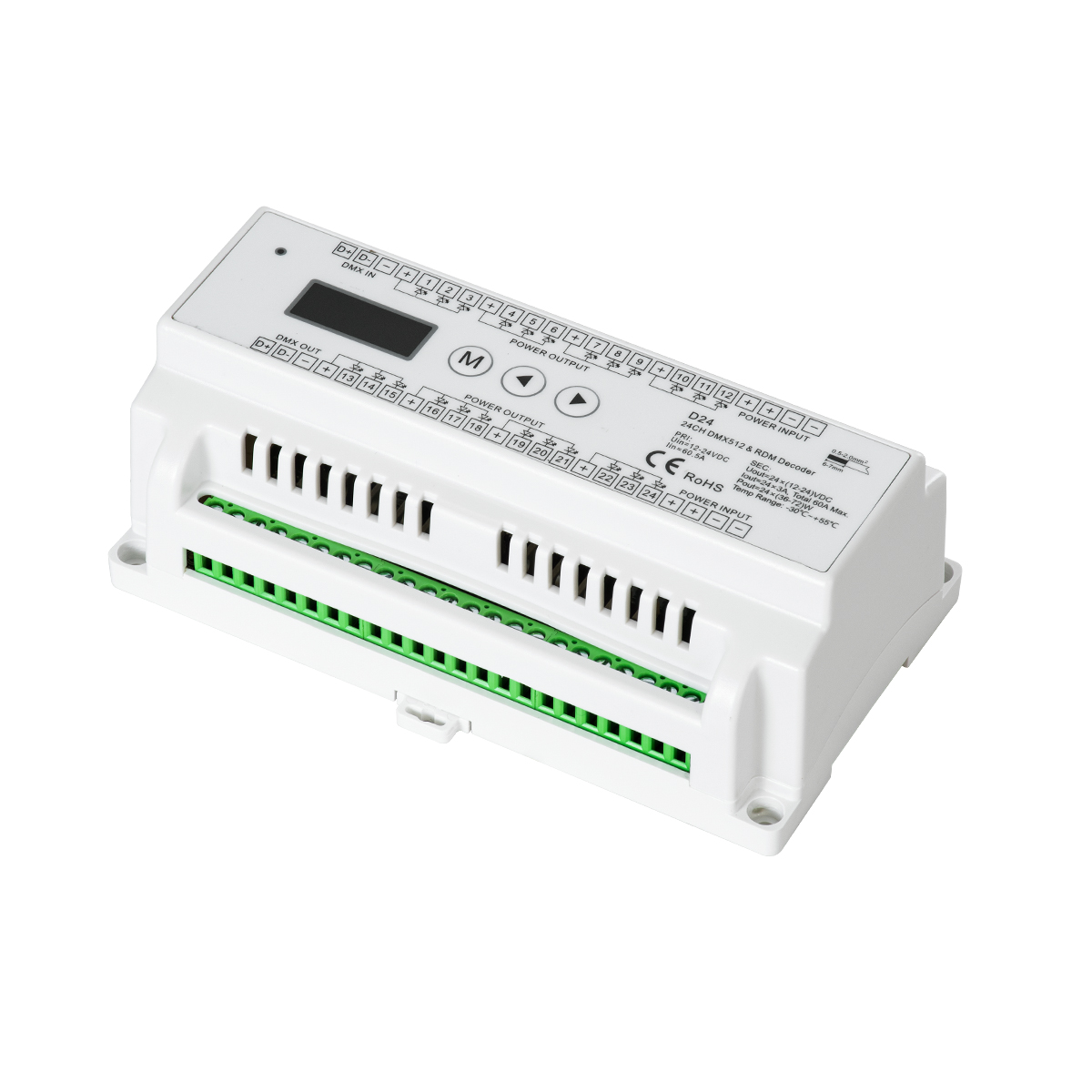 LEDTM® SKYDANCE-D24 71450 DC DMX Master Dimmer / Controller / Decoder Υψηλής Ταχύτητας με 24 x 3A 72W Κανάλια DC 12-24V 60A 1440W Max IP20 - DMX512 & RDM - Μ16 x Π9 x Υ6cm - 5 Χρόνια Εγγύηση - Image 2