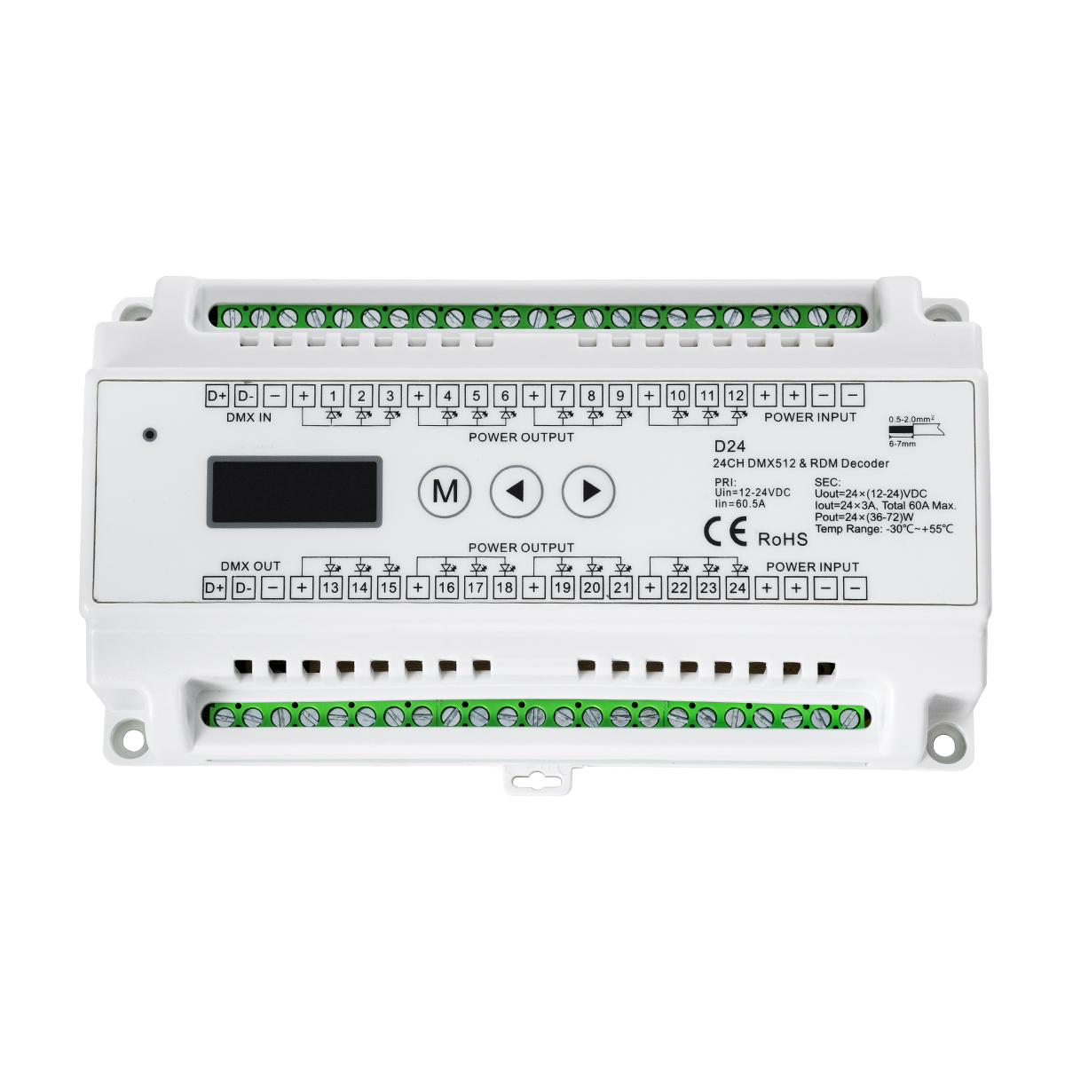 LEDTM® SKYDANCE-D24 71450 DC DMX Master Dimmer / Controller / Decoder Υψηλής Ταχύτητας με 24 x 3A 72W Κανάλια DC 12-24V 60A 1440W Max IP20 - DMX512 & RDM - Μ16 x Π9 x Υ6cm - 5 Χρόνια Εγγύηση - Image 4