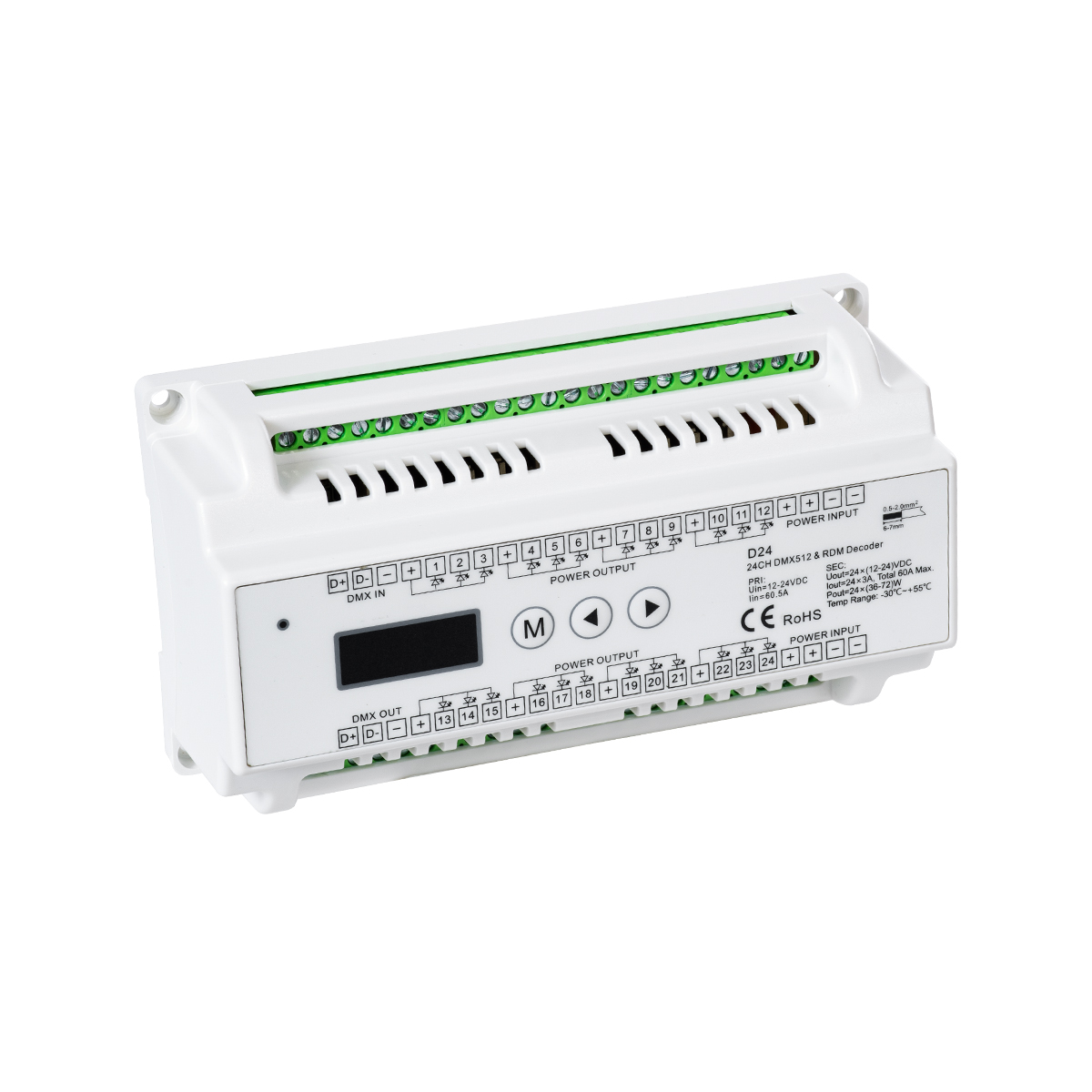 LEDTM® SKYDANCE-D24 71450 DC DMX Master Dimmer / Controller / Decoder Υψηλής Ταχύτητας με 24 x 3A 72W Κανάλια DC 12-24V 60A 1440W Max IP20 - DMX512 & RDM - Μ16 x Π9 x Υ6cm - 5 Χρόνια Εγγύηση - Image 7