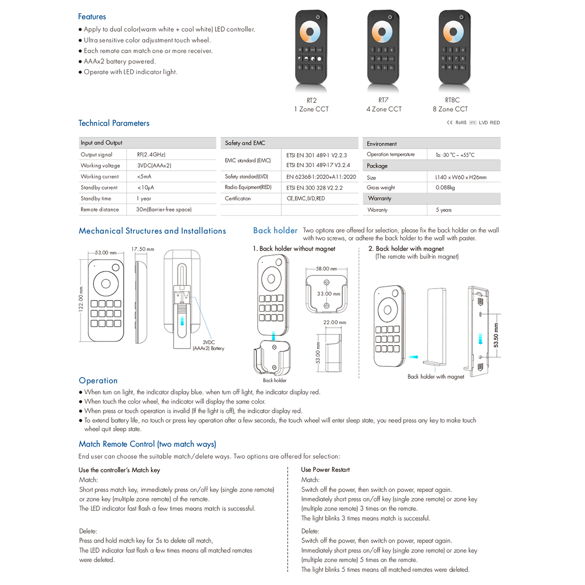 LEDTM® 71566 RT2 SKYDANCE Ασύρματο Χειριστήριο Αφής RF 2.4Ghz 1 Group για όλα τα CCT SKYDANCE Controller DC 3V 2 x AAA - IP20 Μαύρο Μ12.2 x Π5.3 x Υ1.7cm - 5 Years Warranty - Image 11
