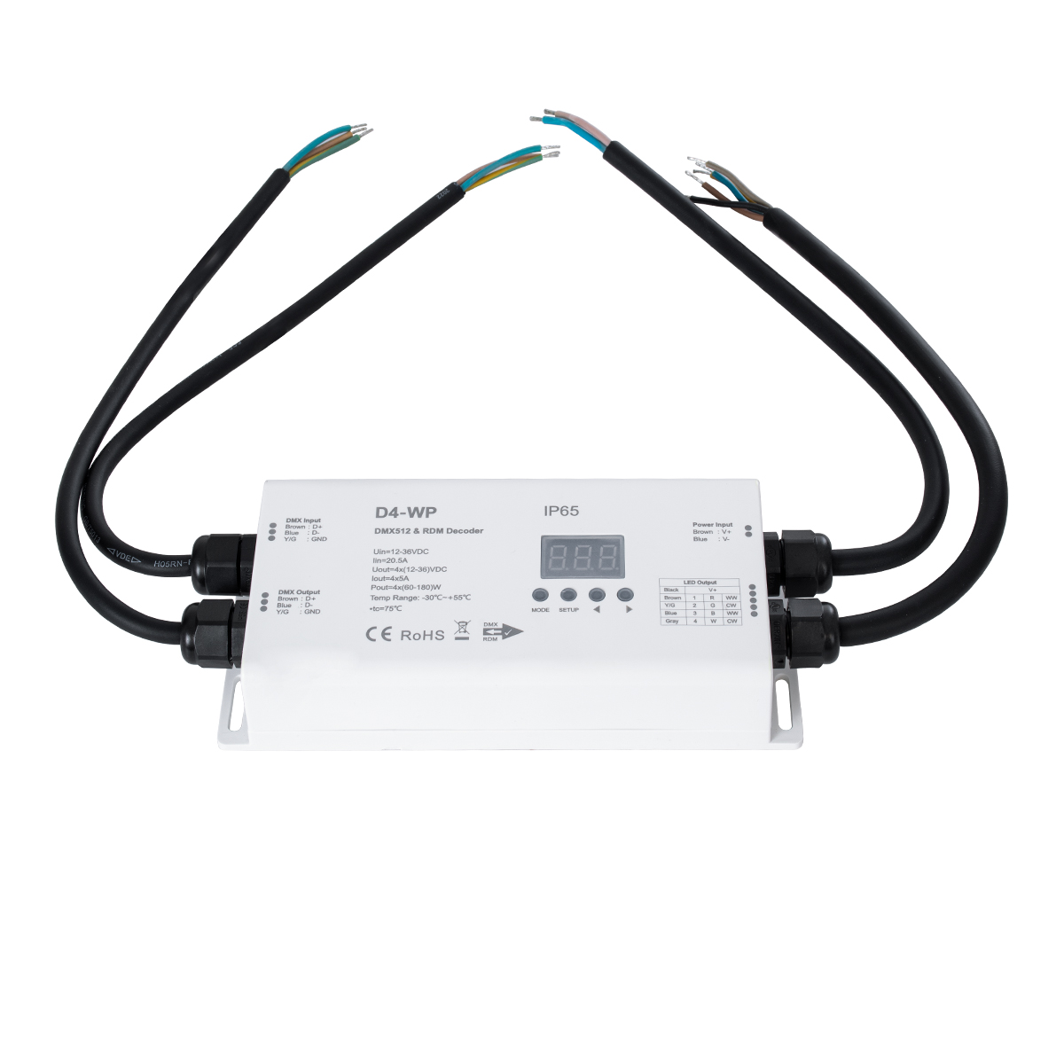 LEDTM® 71571-IP65 D4-WP SKYDANCE DC DMX & RDM Dimmer High Speed Controller / Decoder 4 Καναλιών DC 12-36V 4 x 5A 180W - Max 20.5A 720W - Αδιάβροχος IP65 Μ17 x Π8 x Υ4cm - 5 Years Warranty - Image 3