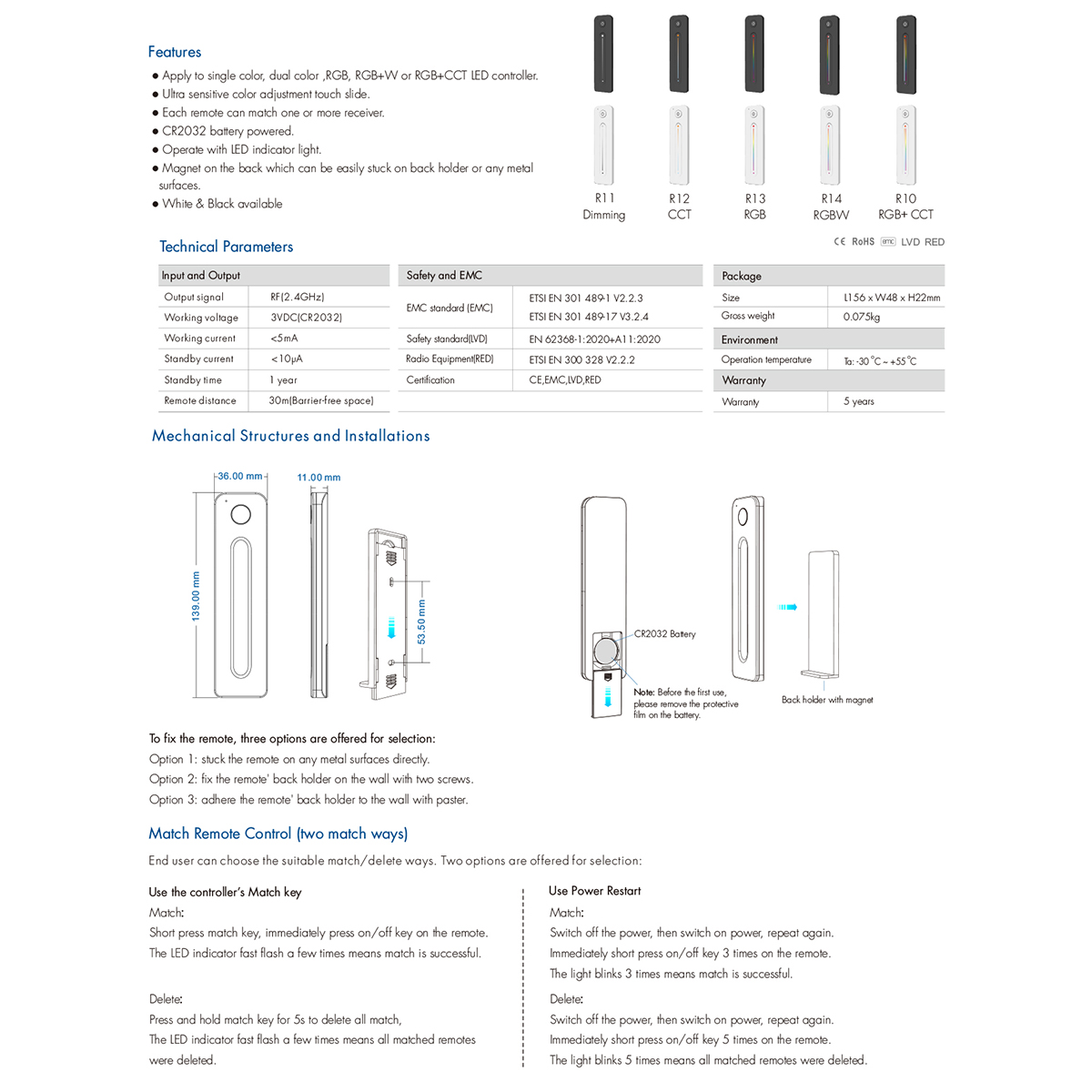 LEDTM® SKYDANCE-R11 71572 Ασύρματο Χειριστήριο Αφής 1 Ζώνης DC 3V(1 x CR2032) IP20 - RF 2.4GHz - Μ14 x Π3.5 x Υ1.1cm - 3 Χρόνια Εγγύηση - Image 8