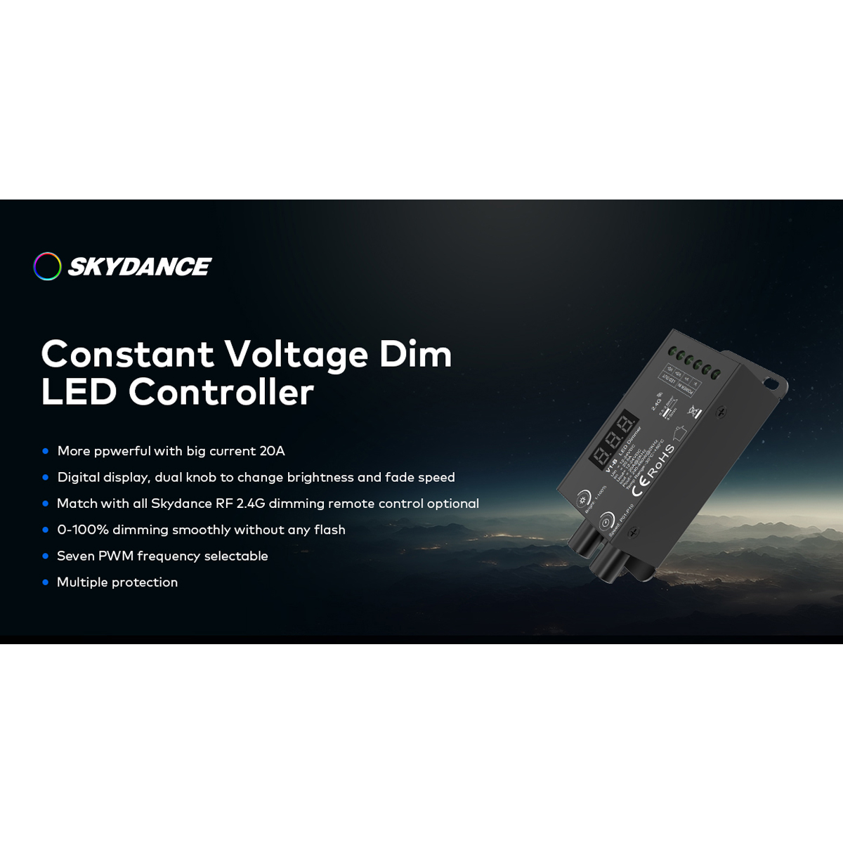 LEDTM® 73116 V1-B SKYDANCE DC RF 2.4Ghz Dimmer Constant Voltage Controller 1 Κανάλι DC 12-24V 1 x 20.5A 480W - Max 20.5A 480W - IP20 Μ9 x Π4 x Υ2.8cm - 5 Χρόνια Εγγύηση - Image 9