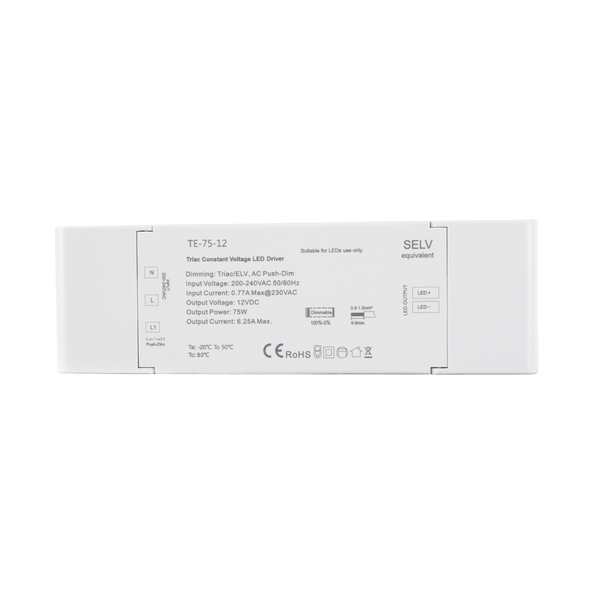 LEDTM® 73129 TE-75-12 SKYDANCE AC Triac Dimmer Push Dimming 1 Κανάλι AC 200-240V 1 x 6.25A 75W - Max 6.25A 75W - IP20 Μ18 x Π5.7 x Υ3cm - 5 Χρόνια Εγγύηση - Image 3